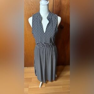 NWT Anne Klein Stretch V-Neck Navy & White Knee Length Dress Elastic Waist Sz 4